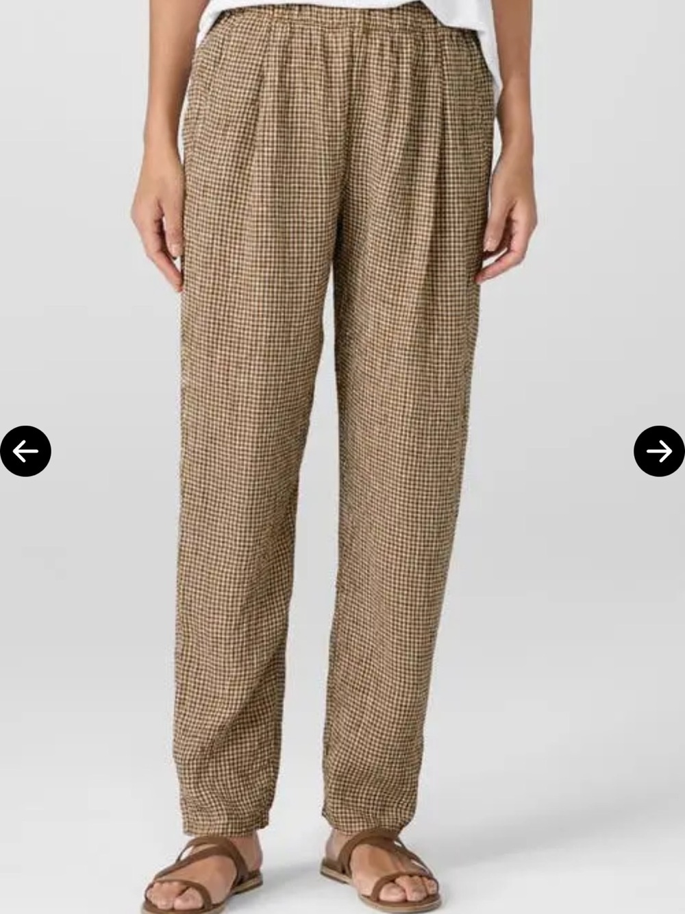Eileen Fisher Tapered Ankle Linen Pants Sz XS Bronze check